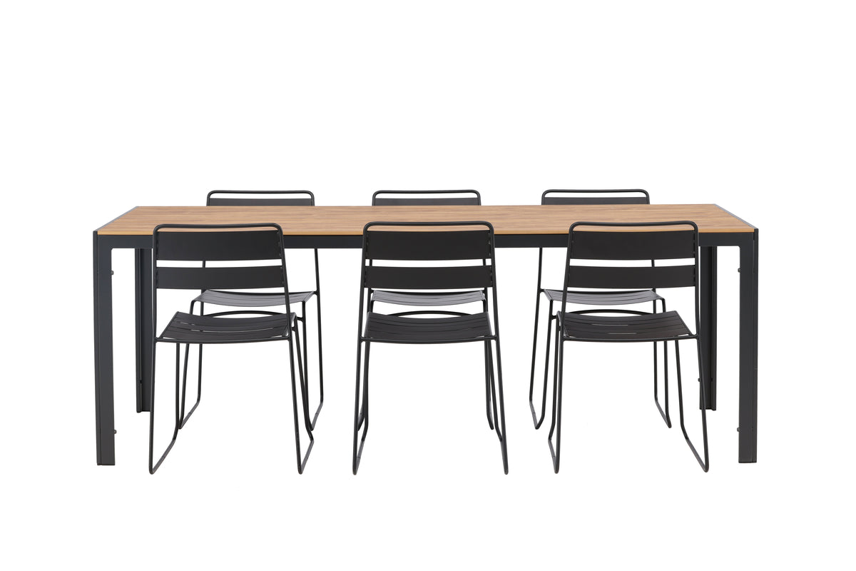 Lina & Break Spisebordsstole Sort + Rektangulært Spisebord 205x90x74 Natur