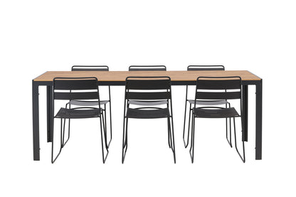 Lina & Break Spisebordsstole Sort + Rektangulært Spisebord 205x90x74 Natur