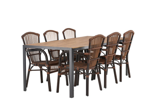 Break & Galera Rektangulært Spisebord 205x90x74 Natur + Spisebordsstole Brun