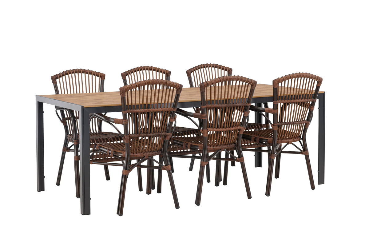 Break & Galera Rektangulært Spisebord 205x90x74 Natur + Spisebordsstole Brun