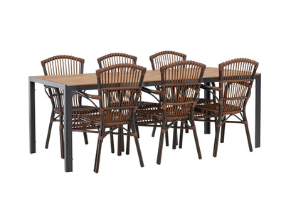 Break & Galera Rektangulært Spisebord 205x90x74 Natur + Spisebordsstole Brun