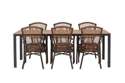 Break & Galera Rektangulært Spisebord 205x90x74 Natur + Spisebordsstole Brun