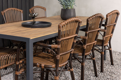 Break & Galera Rektangulært Spisebord 205x90x74 Natur + Spisebordsstole Brun