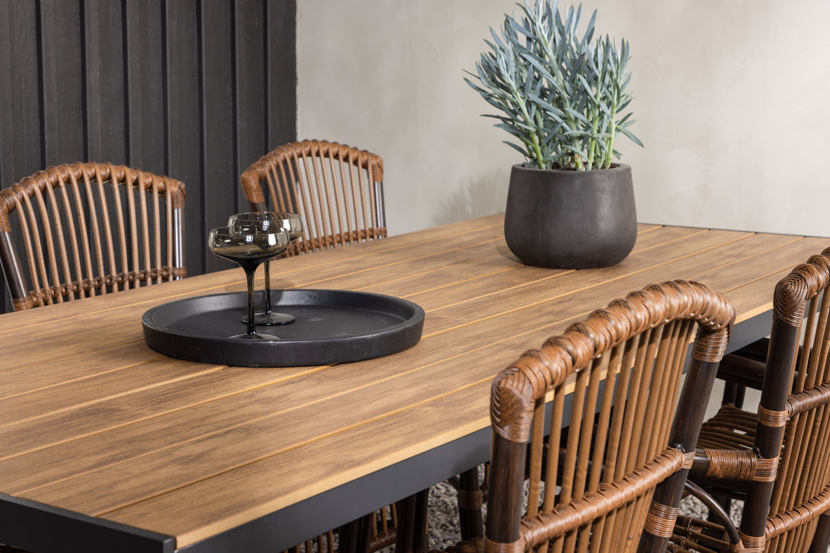 Break & Galera Rektangulært Spisebord 205x90x74 Natur + Spisebordsstole Brun