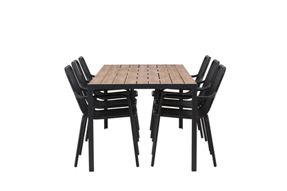 Rektangulært spisebord 205 x 90 Natur + Spisebordsstol 2-pak Sort