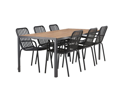 Rektangulært spisebord 205 x 90 Natur + Spisebordsstol 2-pak Sort