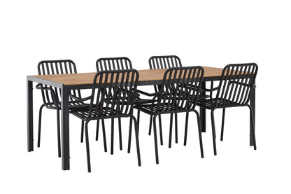 Rektangulært spisebord 205 x 90 Natur + Spisebordsstol 2-pak Sort