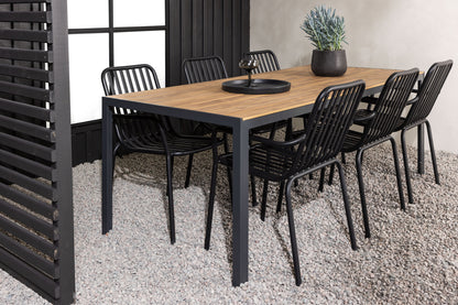 Rektangulært spisebord 205 x 90 Natur + Spisebordsstol 2-pak Sort