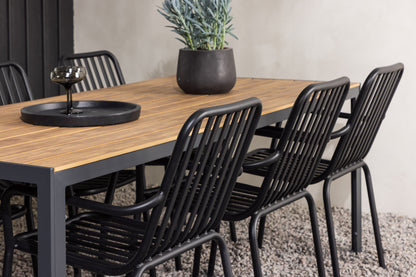 Rektangulært spisebord 205 x 90 Natur + Spisebordsstol 2-pak Sort