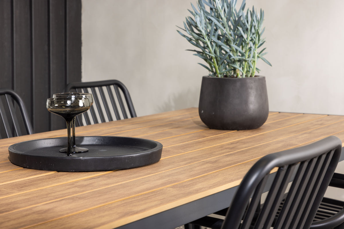 Rektangulært spisebord 205 x 90 Natur + Spisebordsstol 2-pak Sort