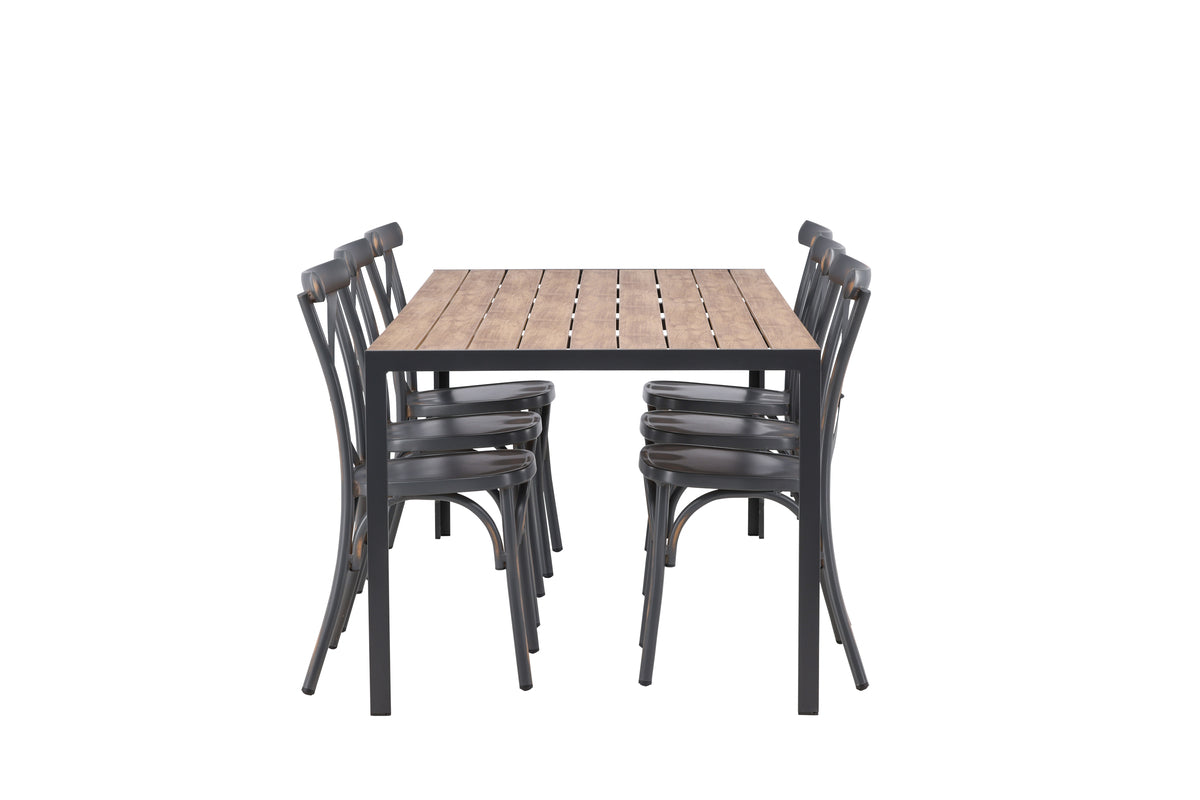 Break & Peking Rektangulært Spisebord 205x90x74 Natur + Spisebordsstole Mørkegrå