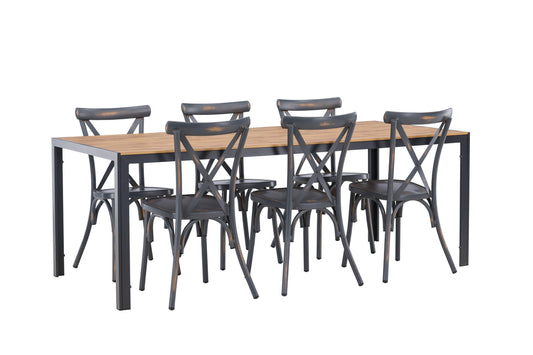 Break & Peking Rektangulært Spisebord 205x90x74 Natur + Spisebordsstole Mørkegrå