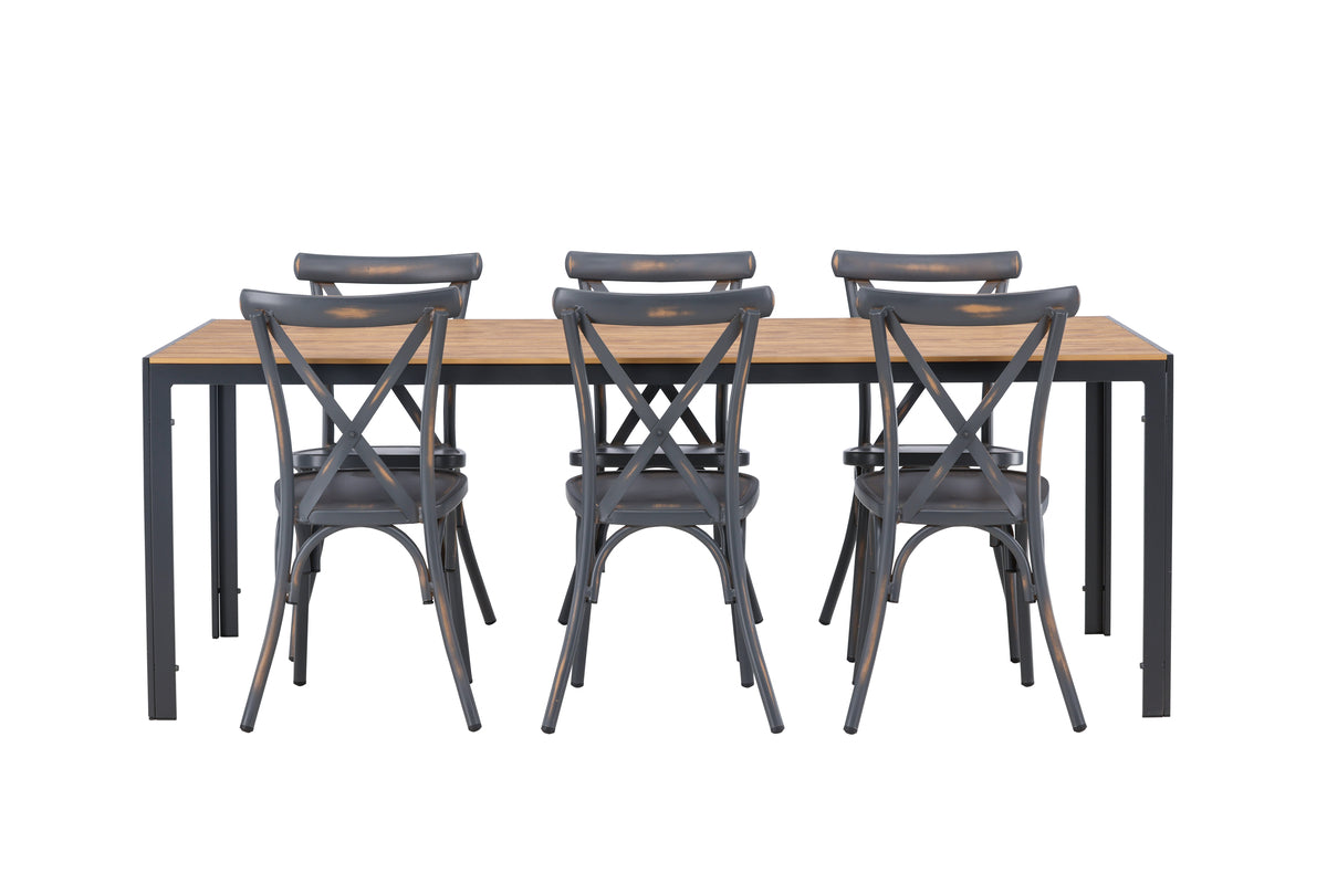 Break & Peking Rektangulært Spisebord 205x90x74 Natur + Spisebordsstole Mørkegrå