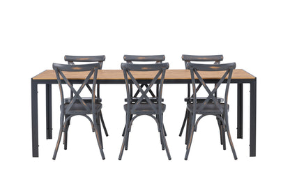 Break & Peking Rektangulært Spisebord 205x90x74 Natur + Spisebordsstole Mørkegrå