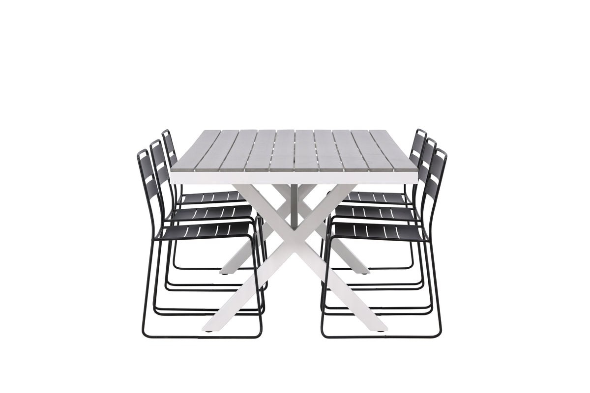 Lina & Garcia Spisebordsstole Sort + Rektangulært Spisebord 200x100x74 Grå