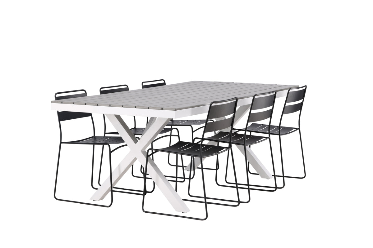 Lina & Garcia Spisebordsstole Sort + Rektangulært Spisebord 200x100x74 Grå