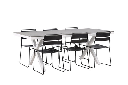 Lina & Garcia Spisebordsstole Sort + Rektangulært Spisebord 200x100x74 Grå