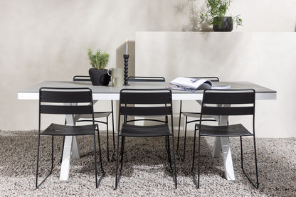 Lina & Garcia Spisebordsstole Sort + Rektangulært Spisebord 200x100x74 Grå
