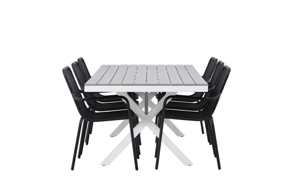 Rektangulært spisebord 200 x 100 Grå + Spisebordsstol 2-pak Sort