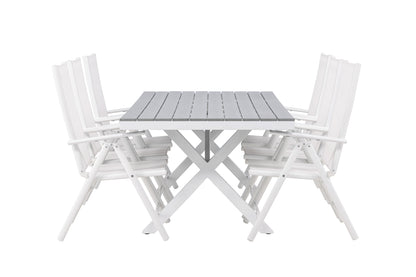 Rektangulært spisebord 200 x 100 Grå + Spisebordsstol 2-pak Hvid