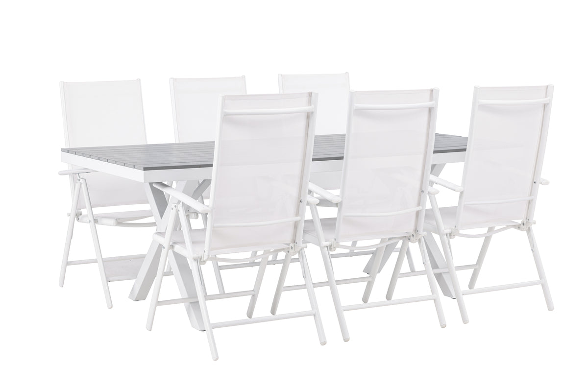 Rektangulært spisebord 200 x 100 Grå + Spisebordsstol 2-pak Hvid