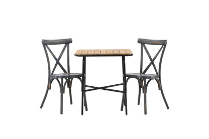 Cafébord 70 x 55 Natur + Spisebordsstol 2-pak Mørkegrå