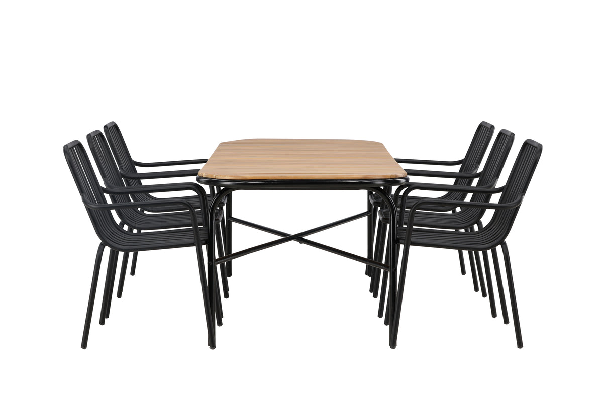 Rektangulært spisebord 200 x 90 Natur + Spisebordsstol 2-pak Sort