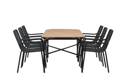 Rektangulært spisebord 200 x 90 Natur + Spisebordsstol 2-pak Sort