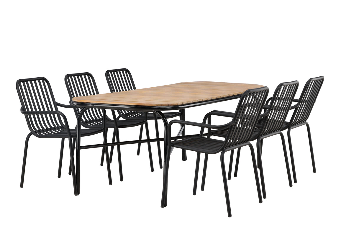 Rektangulært spisebord 200 x 90 Natur + Spisebordsstol 2-pak Sort