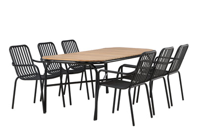 Rektangulært spisebord 200 x 90 Natur + Spisebordsstol 2-pak Sort