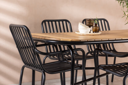 Rektangulært spisebord 200 x 90 Natur + Spisebordsstol 2-pak Sort