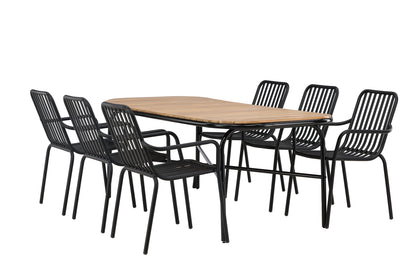 Rektangulært spisebord 200 x 90 Natur + Spisebordsstol 2-pak Sort