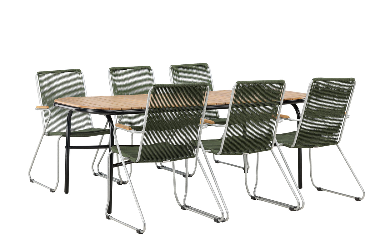 Rektangulært spisebord 200 x 90 Natur + Spisebordsstol 2-pak Grøn