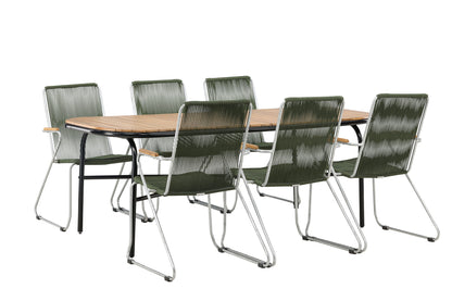 Rektangulært spisebord 200 x 90 Natur + Spisebordsstol 2-pak Grøn