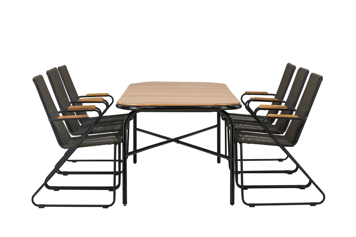 Rektangulært spisebord 200 x 90 Natur + Spisebordsstol 2-pak Mørkegrå