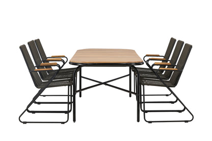 Rektangulært spisebord 200 x 90 Natur + Spisebordsstol 2-pak Mørkegrå