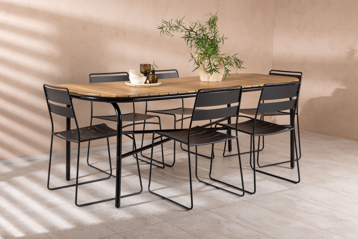 Lina & Holmbeck Spisestole Sort + Rektangulært Spisebord 200x90x75 Natur