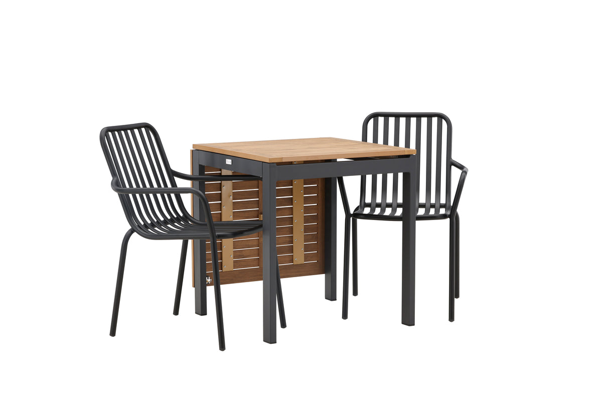 Diego & Peking Cafebord 75 x 70 x 70 Sort + Spisestole 2-pak Sort