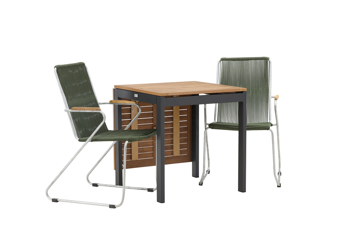 Diego & Bois Cafebord 70 x 70 Sort + Spisestole 2-pak Grøn