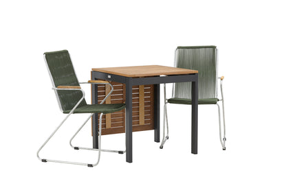 Diego & Bois Cafebord 70 x 70 Sort + Spisestole 2-pak Grøn