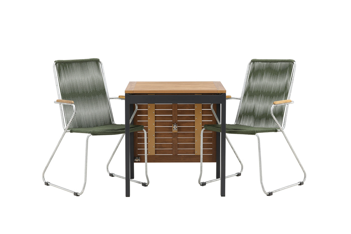 Diego & Bois Cafebord 70 x 70 Sort + Spisestole 2-pak Grøn