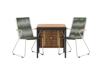 Diego & Bois Cafebord 70 x 70 Sort + Spisestole 2-pak Grøn