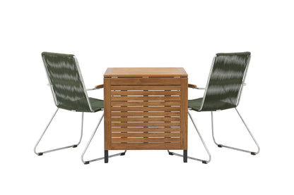 Diego & Bois Cafebord 70 x 70 Sort + Spisestole 2-pak Grøn