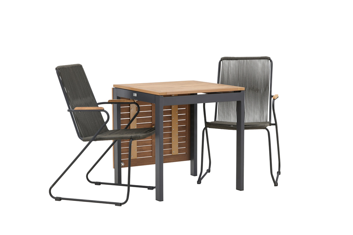 Diego & Bois Cafebord 70 x 70 Sort + Spisestole 2-pak Mørkegrå