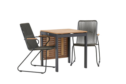 Diego & Bois Cafebord 70 x 70 Sort + Spisestole 2-pak Mørkegrå