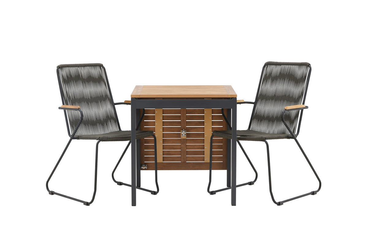 Diego & Bois Cafebord 70 x 70 Sort + Spisestole 2-pak Mørkegrå