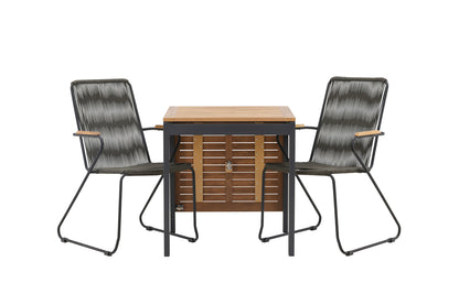 Diego & Bois Cafebord 70 x 70 Sort + Spisestole 2-pak Mørkegrå