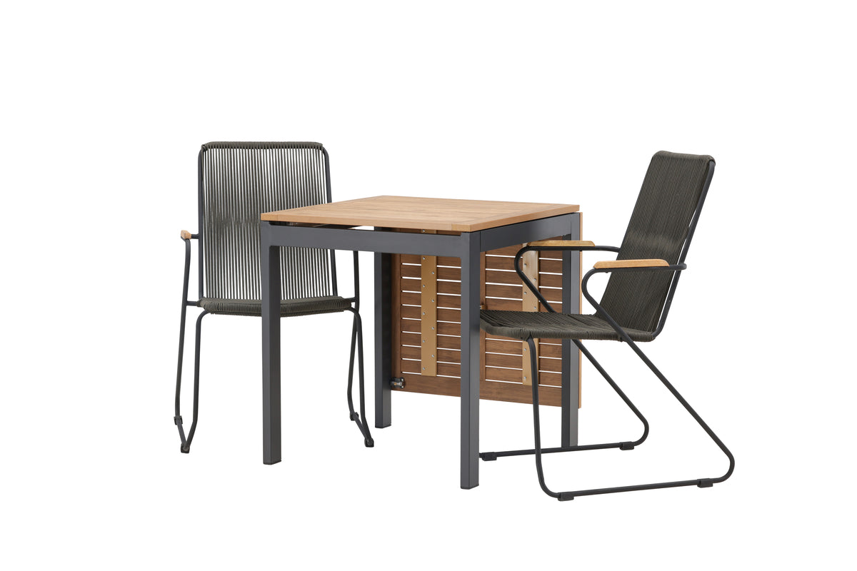 Diego & Bois Cafebord 70 x 70 Sort + Spisestole 2-pak Mørkegrå