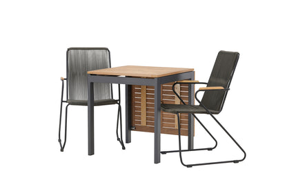 Diego & Bois Cafebord 70 x 70 Sort + Spisestole 2-pak Mørkegrå