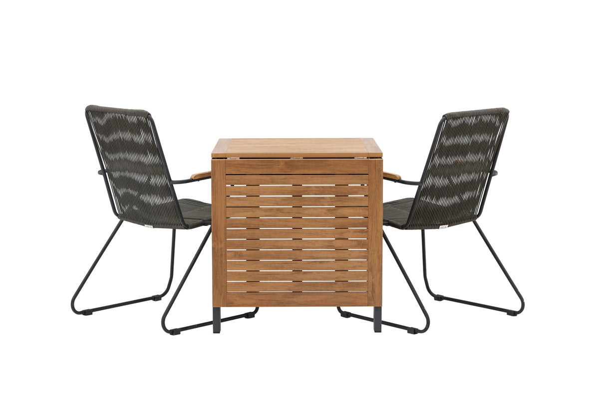 Diego & Bois Cafebord 70 x 70 Sort + Spisestole 2-pak Mørkegrå